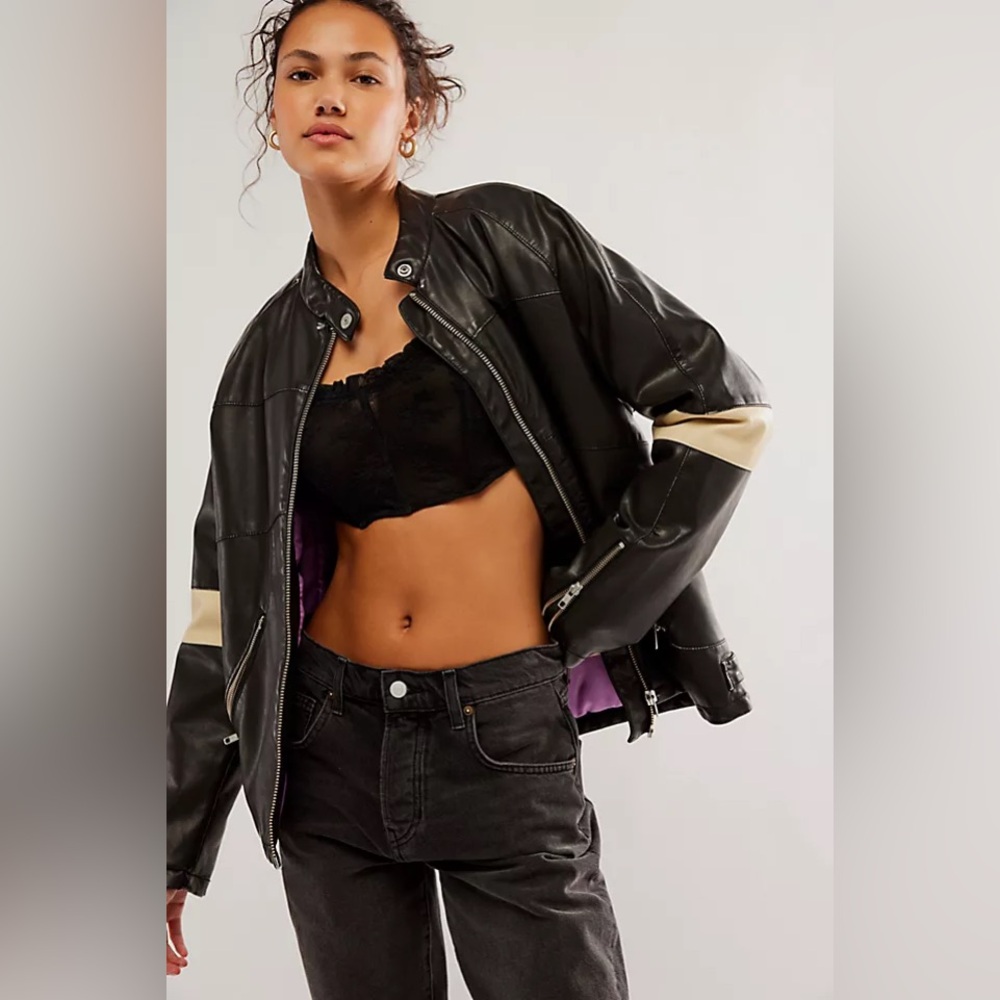 NWOT FREE PEOPLE We The Free Ryder Sport Vegan Moto Jacket MSRP $198 Size XL - Picture 2 of 16